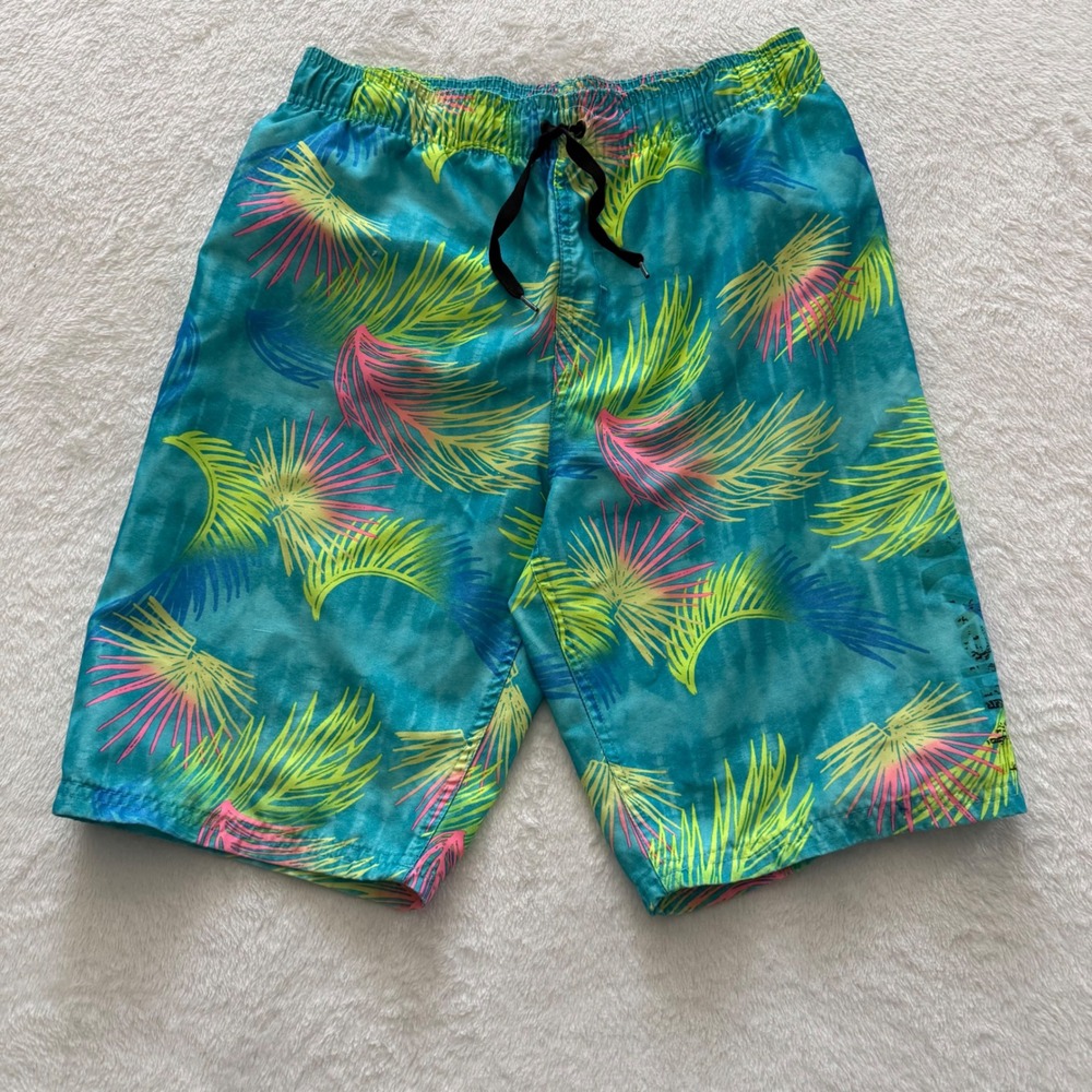 Hurley Boys XL Board Shorts Tropical Palm Print Teal Swim Trunks - Picture 2 of 6